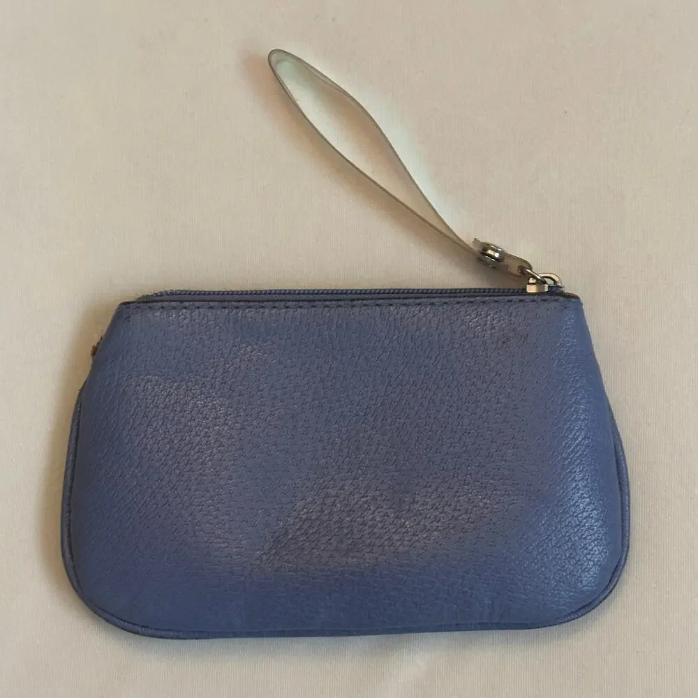 Lancel Paris Mini Pouch Periwinkle Purple Blue Grain Leather Cosmetics / Camera